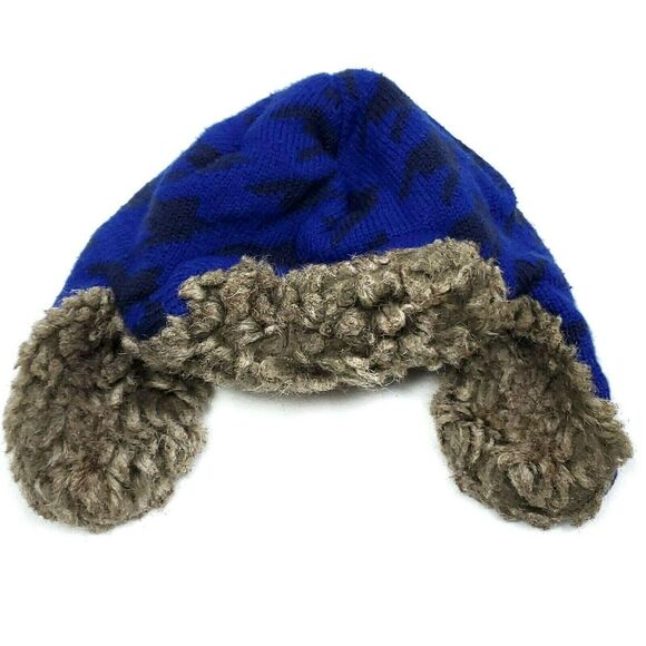 Sherpa Trapper Hat Boys 2T 3T 4T 5T Blue Brown Sweater Knit Faux‎ Fur Winter - Picture 1 of 3